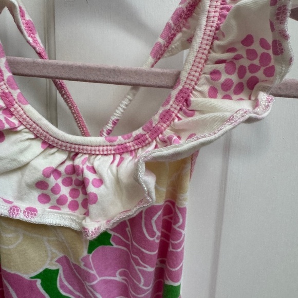 AnnLoren 2-3T Girls Pink, White Green Floral Ruffle Romper - Picture 3 of 6